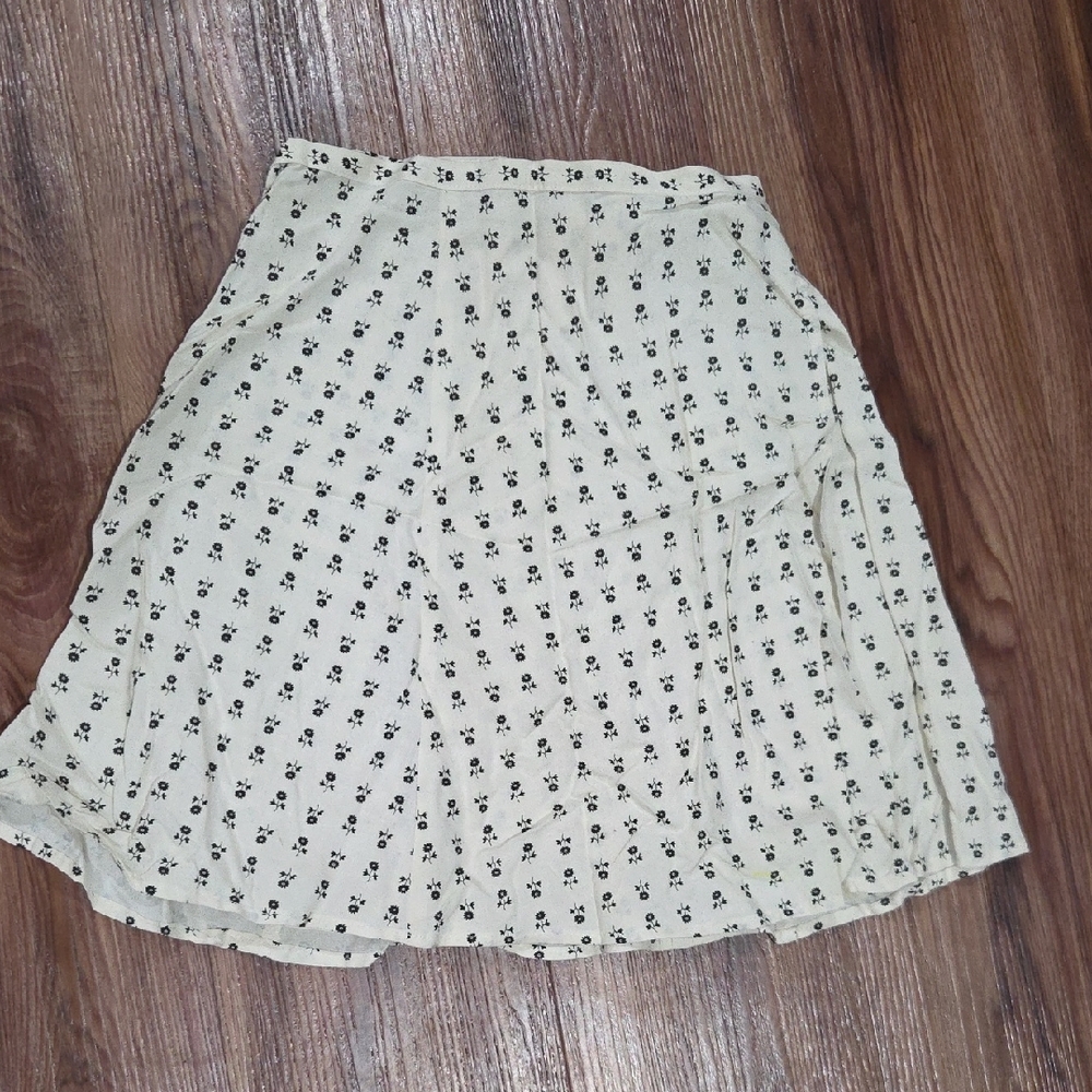Vintage Wrap Style Elegant Cream Floral A-Line Skirt